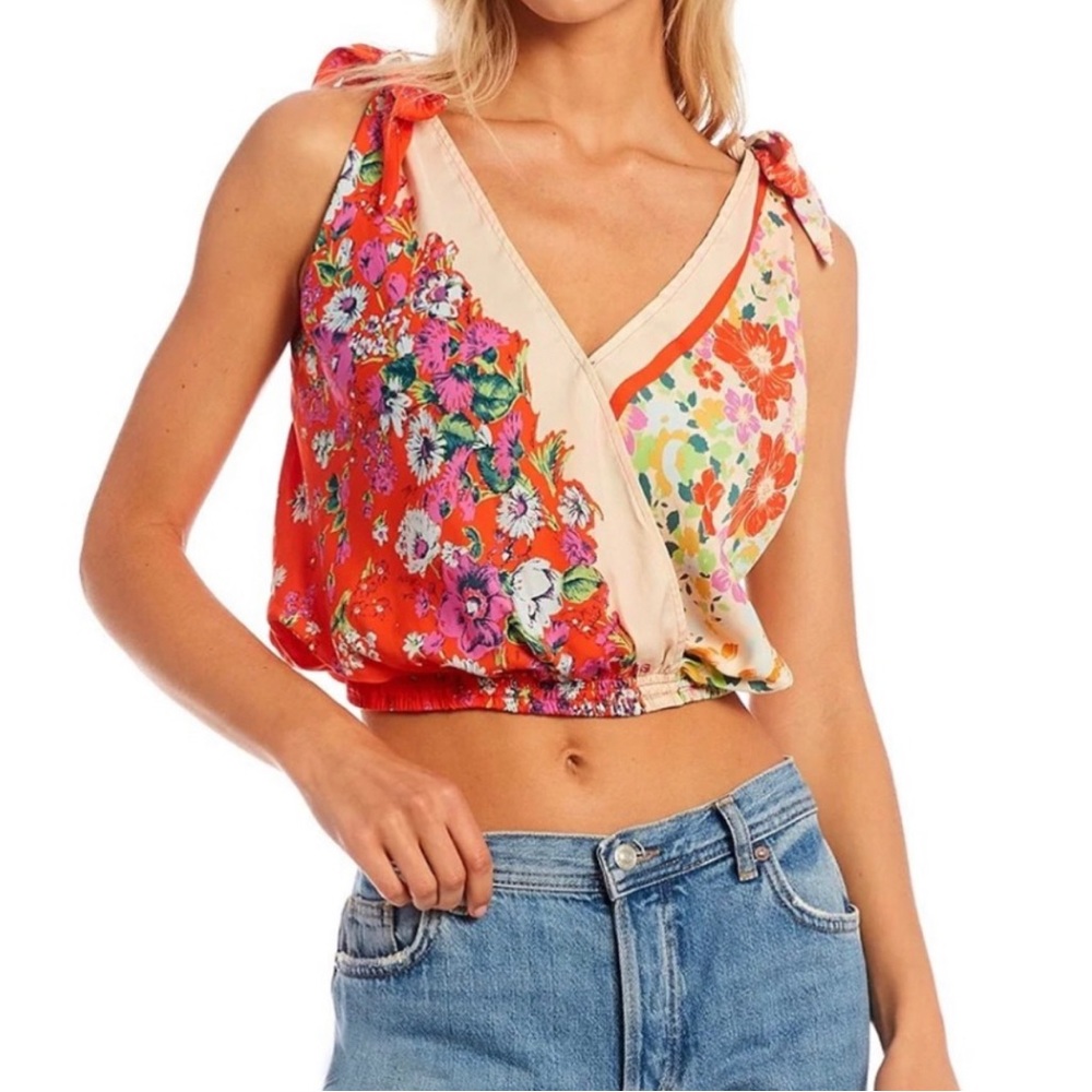 Free People Satin tie shoulder tank